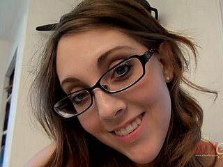 Hot brunette in glasses Nickey Orion fingerbangs will not hear of wet pussy moaning coupled with orgasming