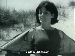 Nudist Girl's Girlfriend on a Beach (1960s Vintage)